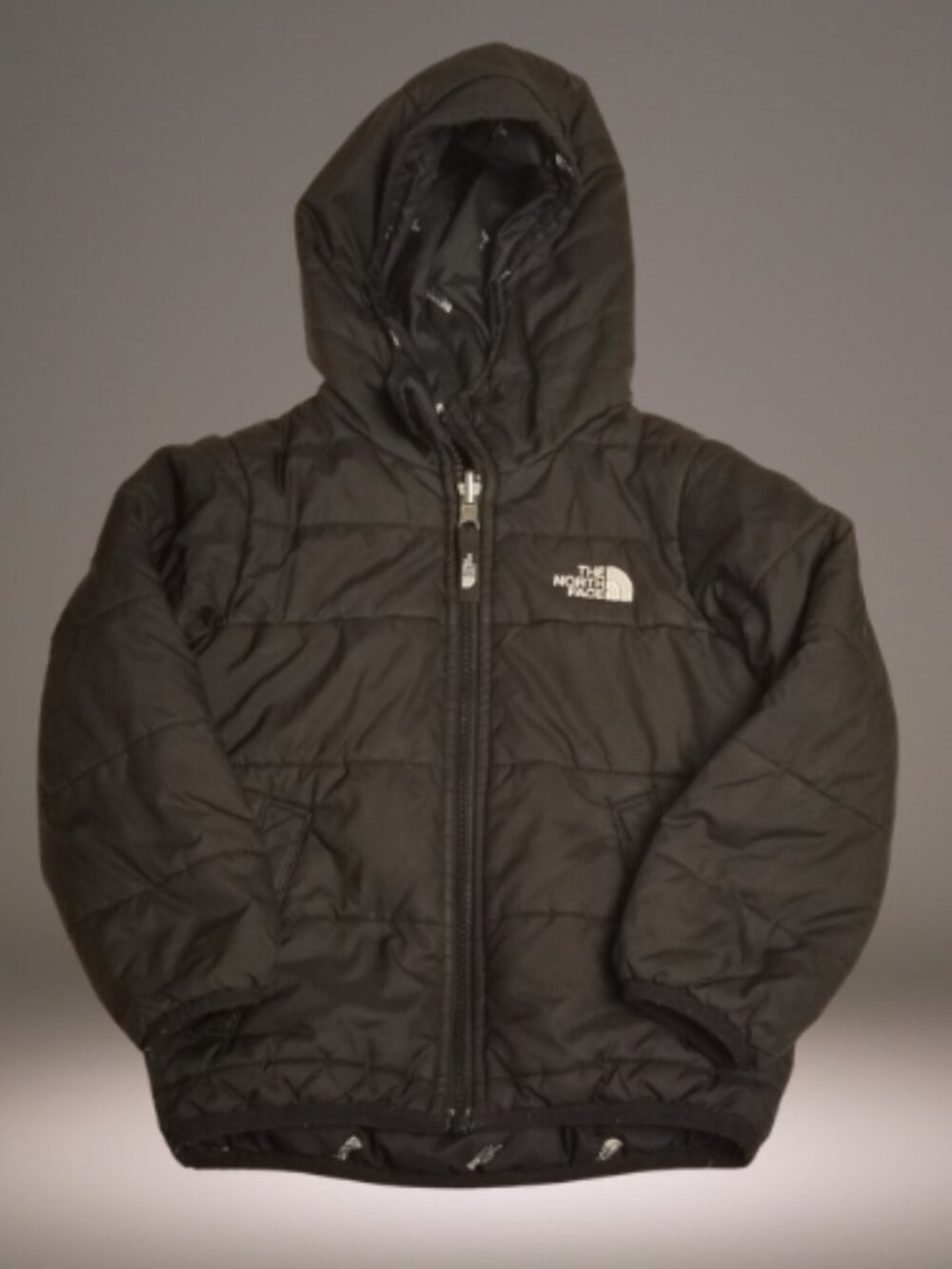 The North Face Toddler 3T Reversible Perrito Black Logo Print Puffer Jacket